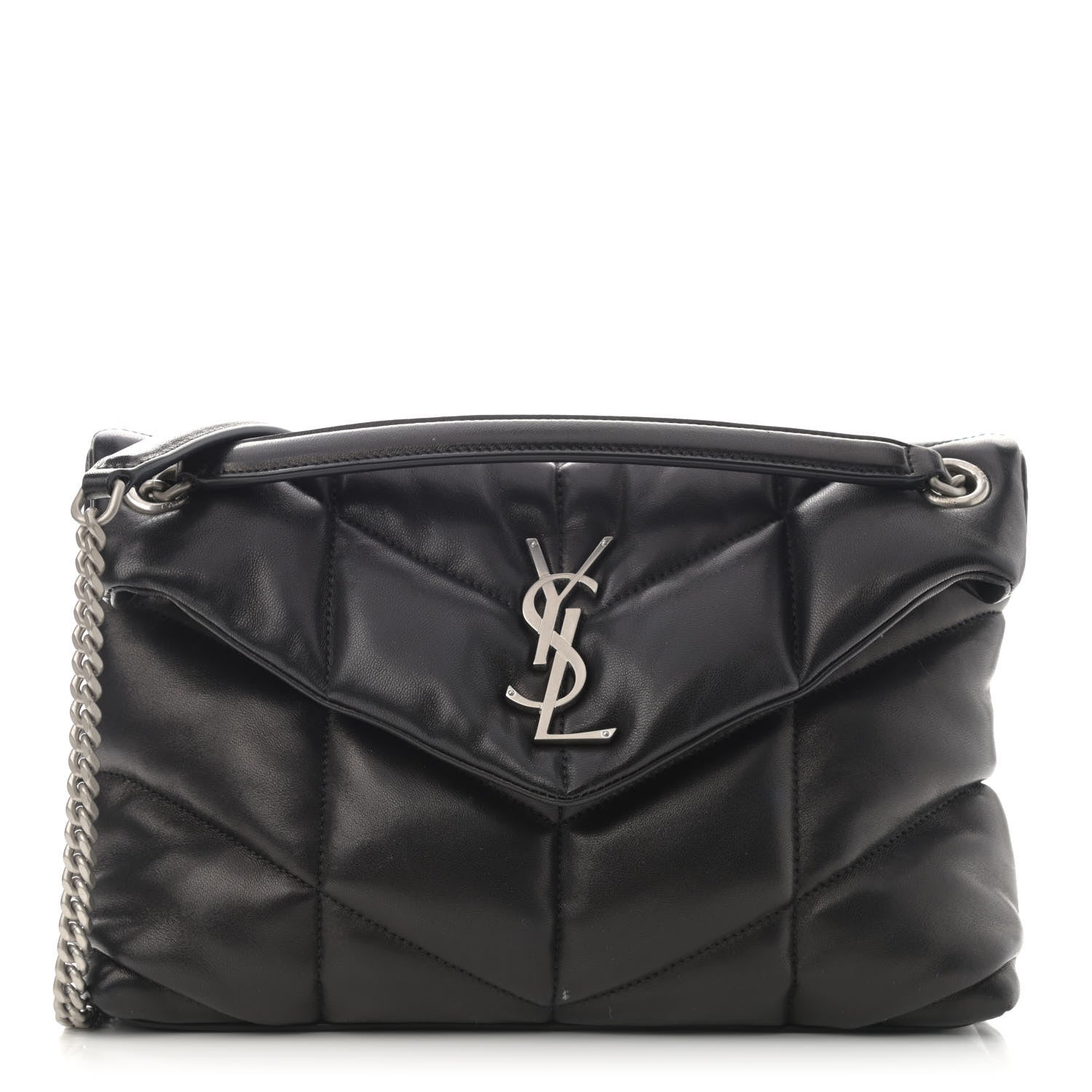 Saint Laurent Lambskin Quilted Small Loulou Puffer Monogram Chain Satchel Black 1 of 11