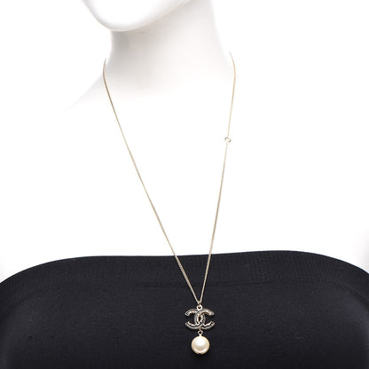 Chanel Enamel CC Baroque Pearl Drop Necklace Black Gold 2 of 6