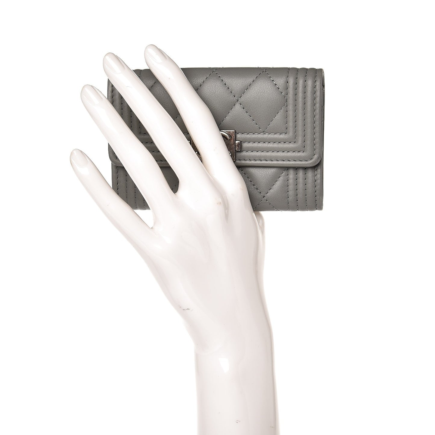 Lambskin Quilted Boy Card Holder Wallet Grey