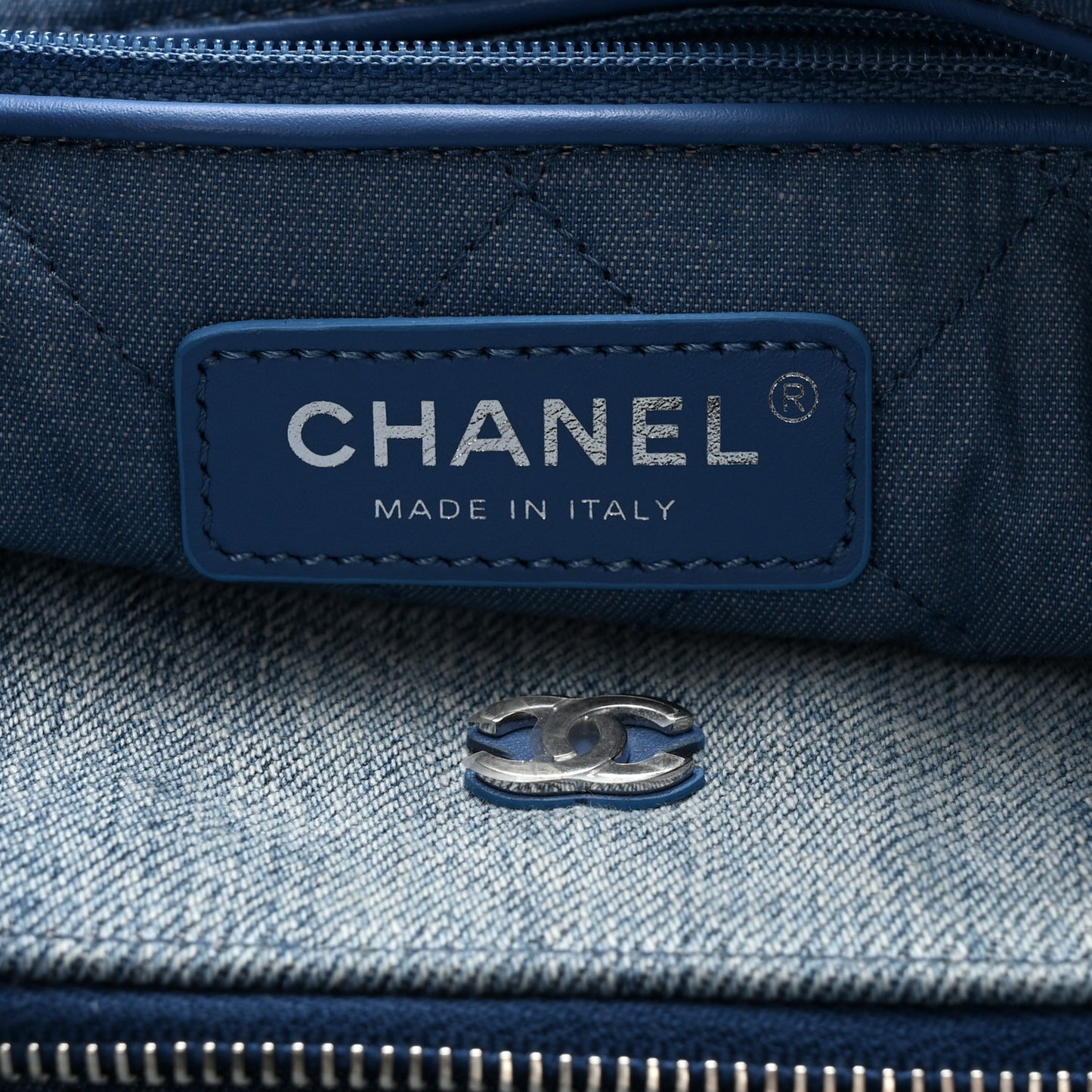 Denim Quilted Small Chanel 22 Blue