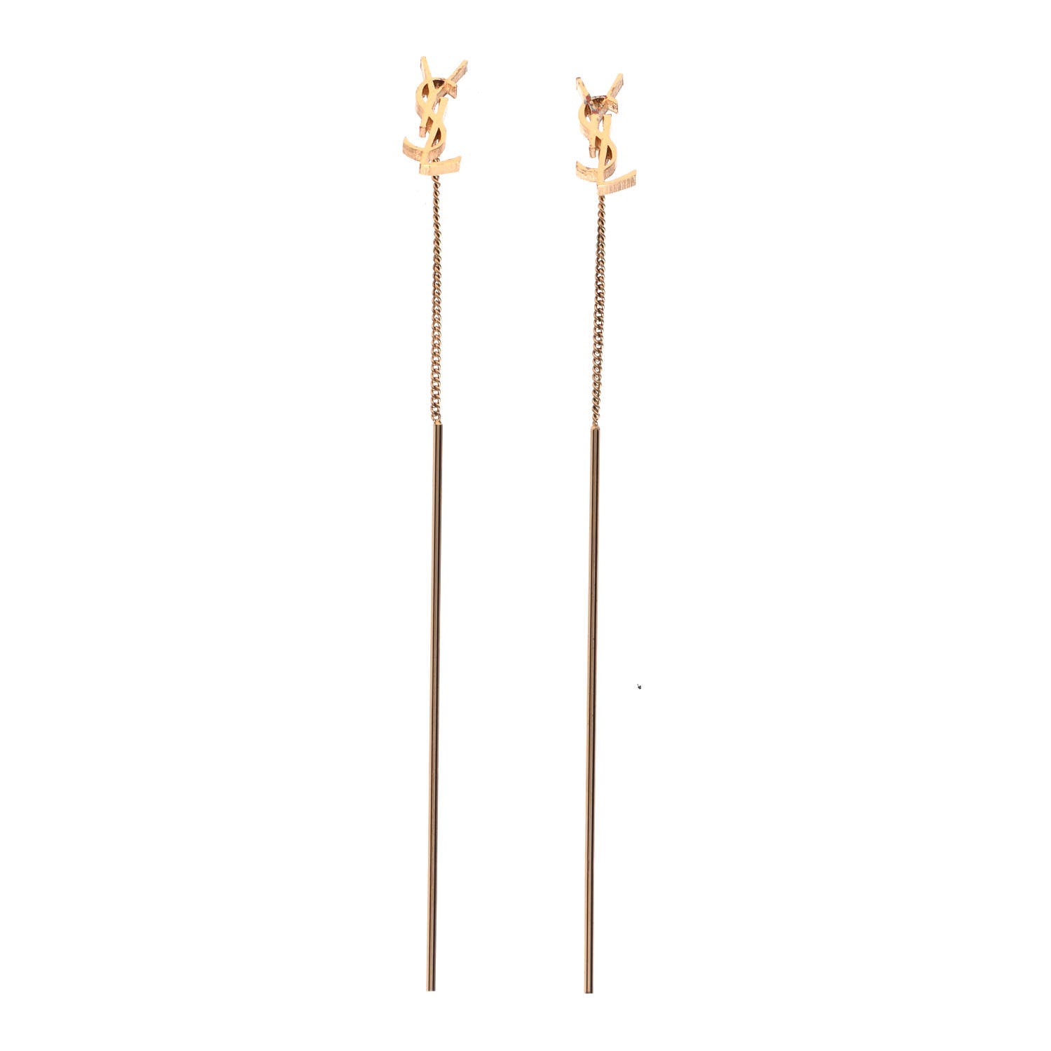 Saint Laurent Metal Monogram Pendant Threader Earrings Gold 1 of 3