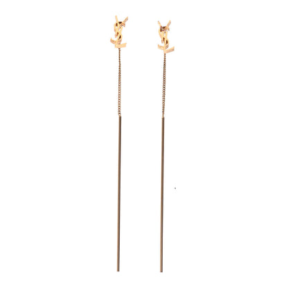 Saint Laurent Metal Monogram Pendant Threader Earrings Gold 1 of 3