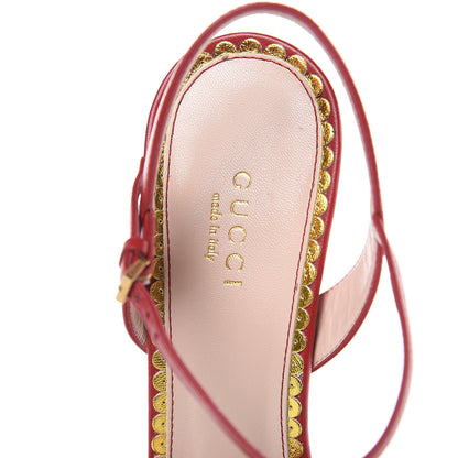 Gucci Nappa Queen Margaret Mid Heel Sandals 39.5 Hibiscus Red 6 of 9