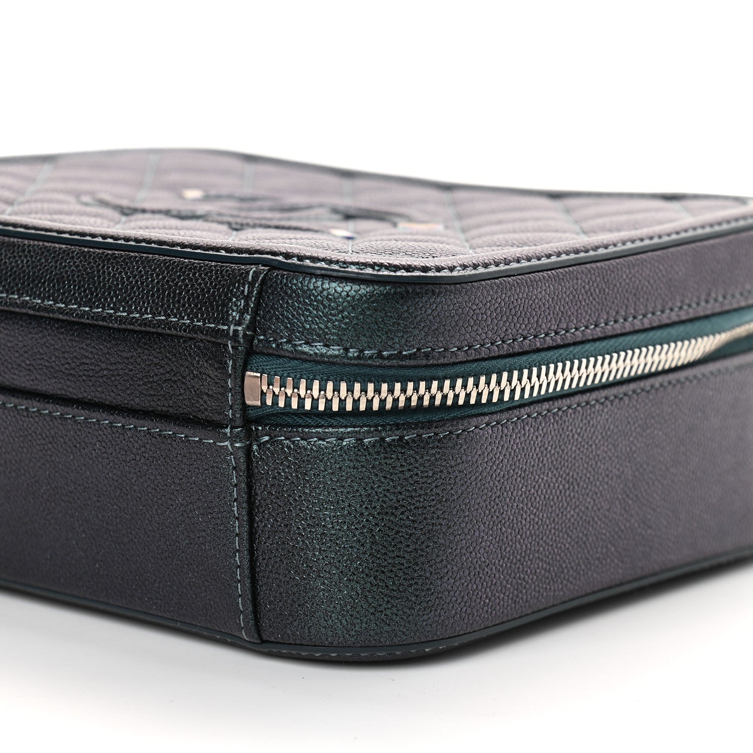 Chanel Iridescent Caviar Quilted Medium CC Filigree Vanity Case Dark Turquoise 9 of 9