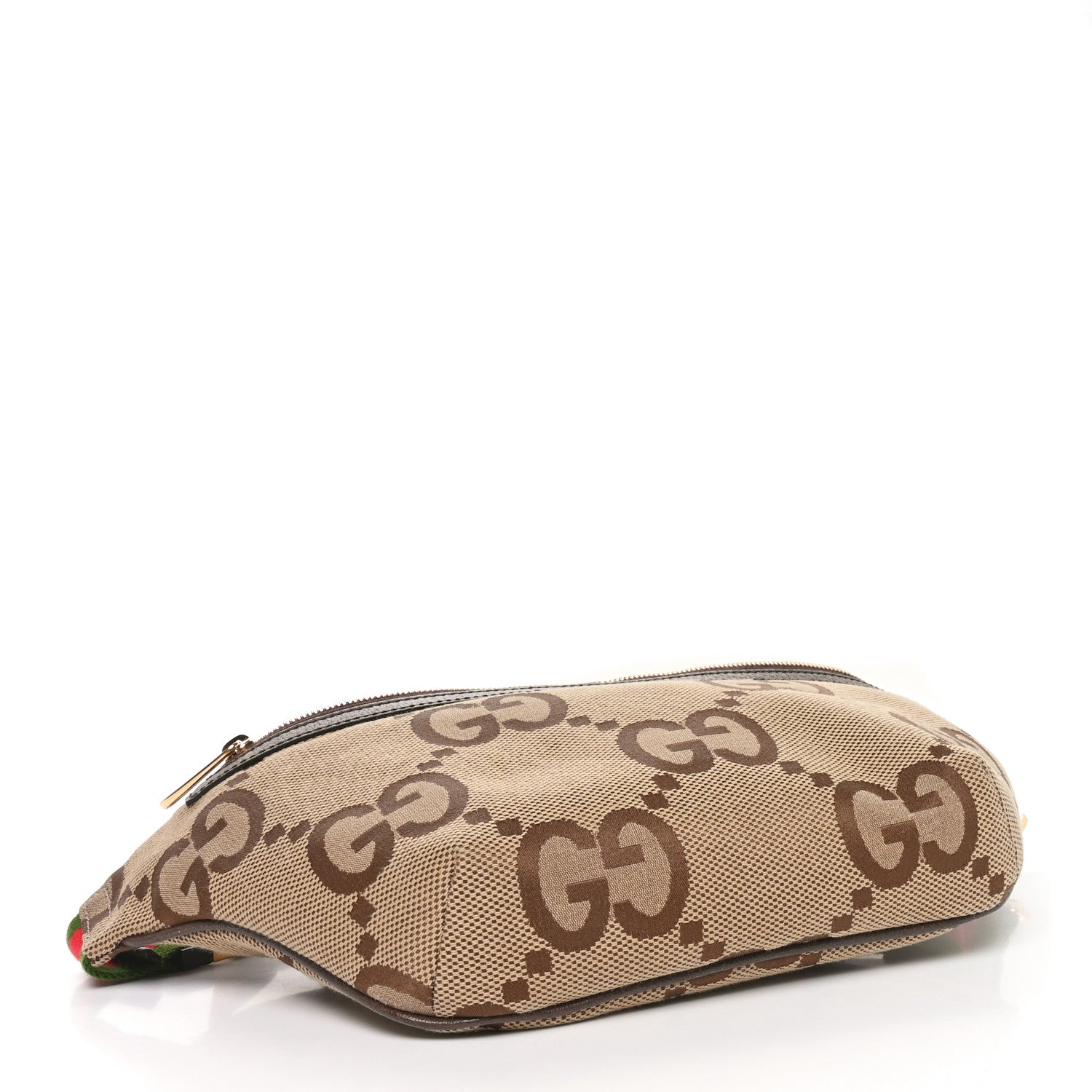 Gucci Monogram Jumbo GG Textured Dollar Calfskin Web Belt Bag Camel Ebony New Acero 4 of 10