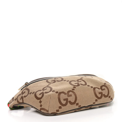 Gucci Monogram Jumbo GG Textured Dollar Calfskin Web Belt Bag Camel Ebony New Acero 4 of 10