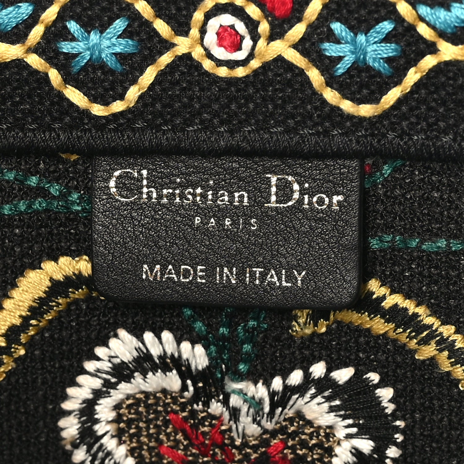 Christian Dior Canvas Embroidered Large Flowers Heart Book Tote Black Multicolor 6 of 9