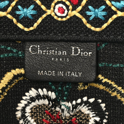 Christian Dior Canvas Embroidered Large Flowers Heart Book Tote Black Multicolor 6 of 9