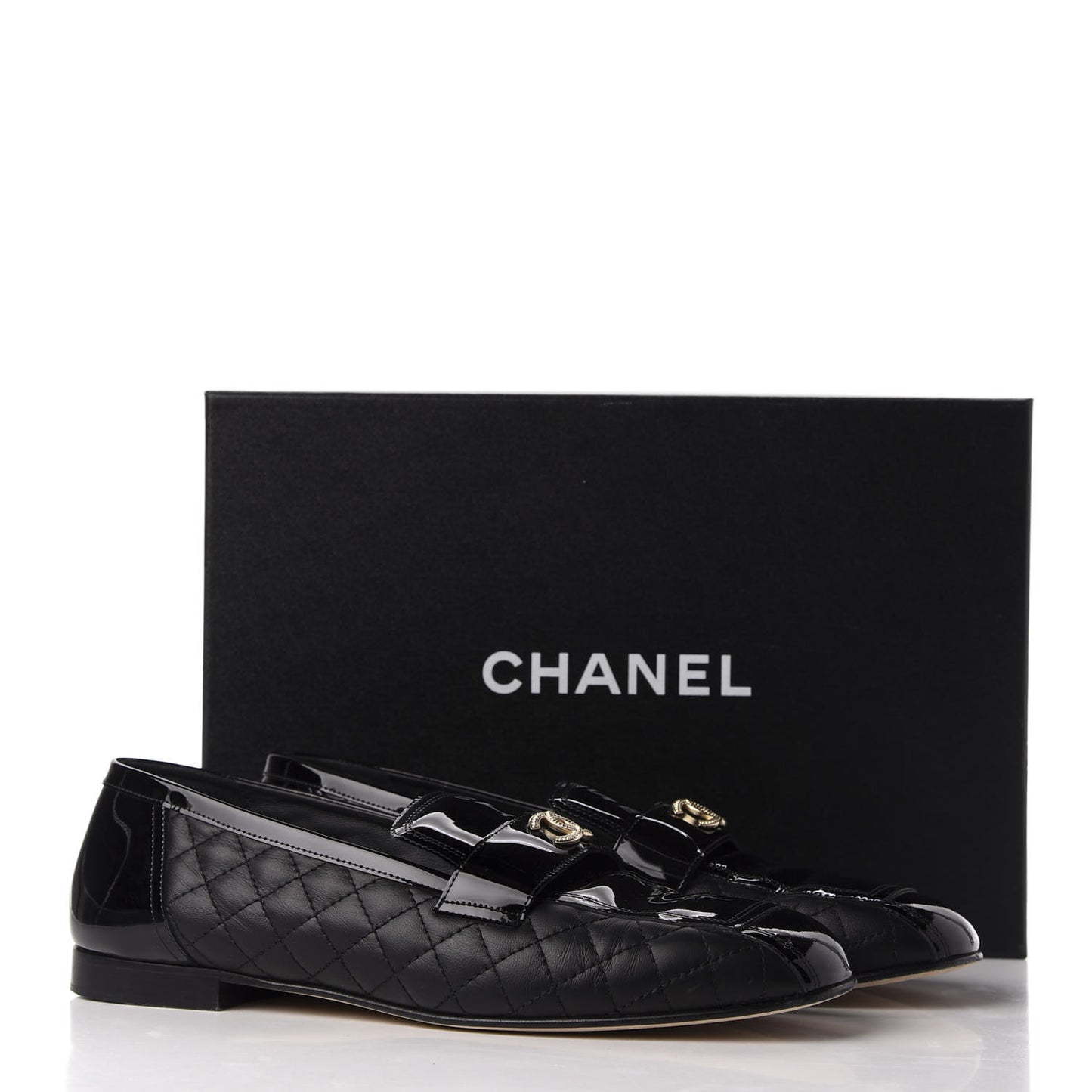 Patent Calfskin Quilted Womens CC Loafers 40 Black
