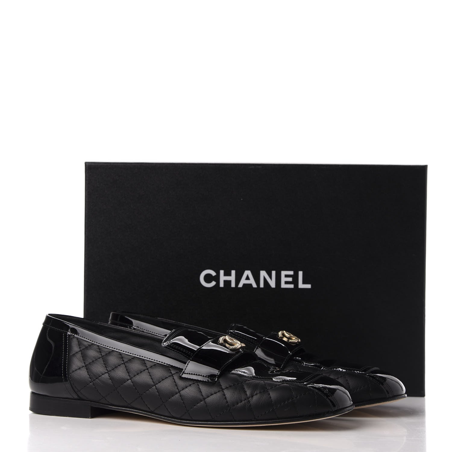 Chanel Patent Calfskin Quilted Womens CC Loafers 40 Black 11 of 15