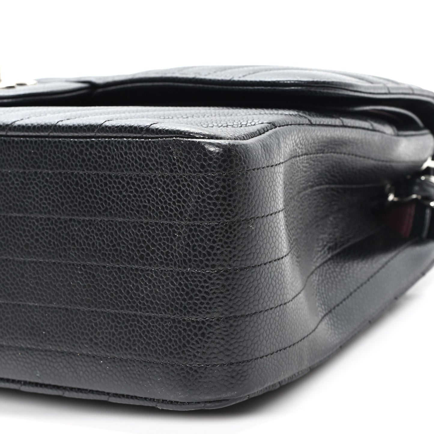Caviar Chevron Quilted Jumbo Double Flap Black