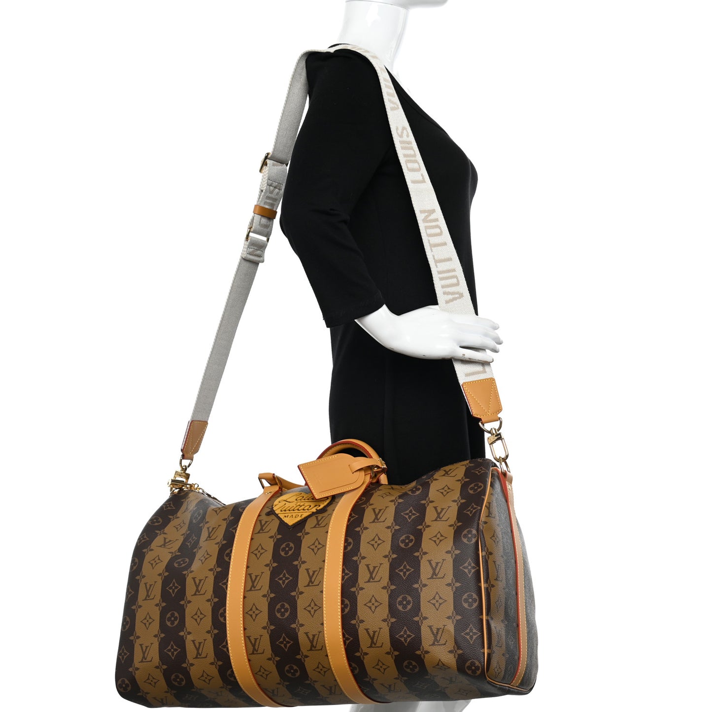 X NIGO Reverse Monogram Stripe Keepall Bandouliere 50 Brown