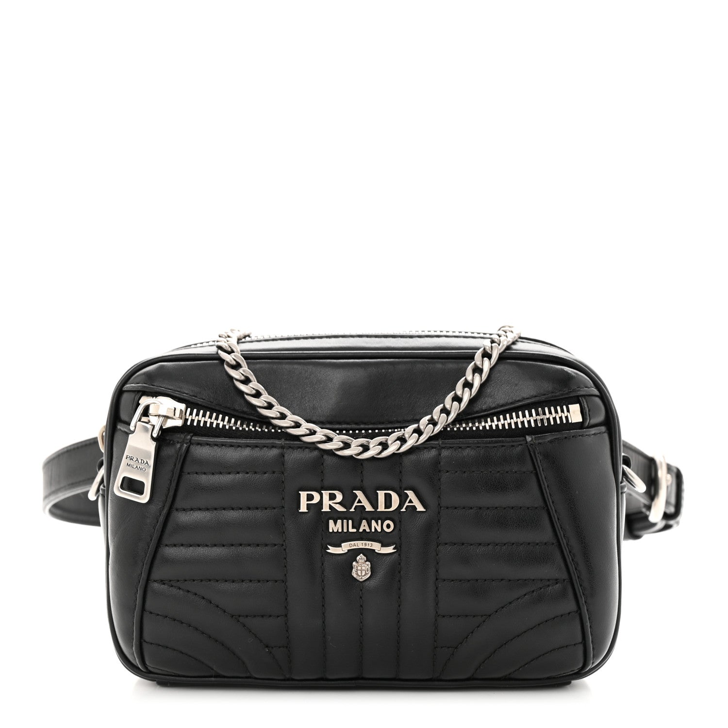 Prada Soft Calfskin Impunture Diagramme Belt Bag Black 1 of 10