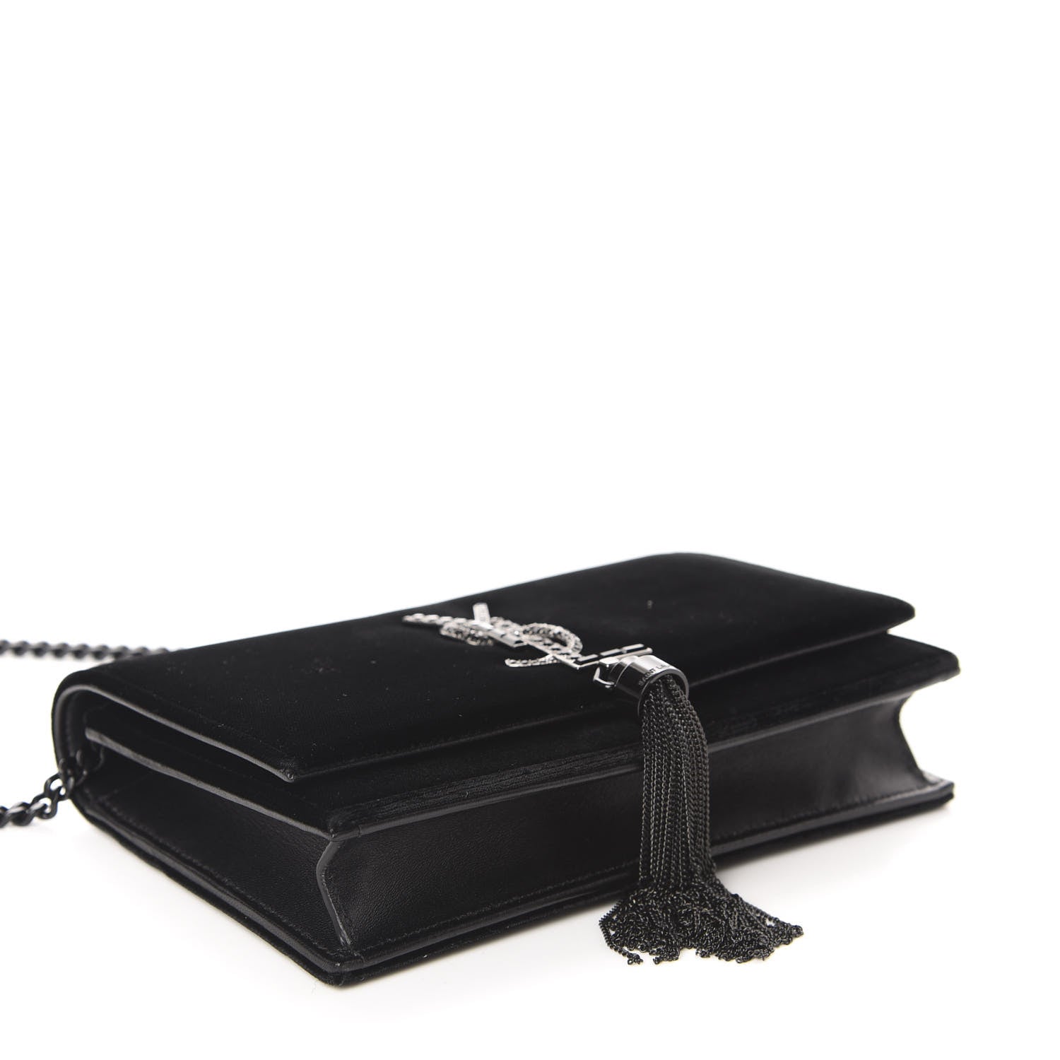 Saint Laurent Velvet Crystal Monogram Kate Tassel Chain Wallet Black 5 of 10
