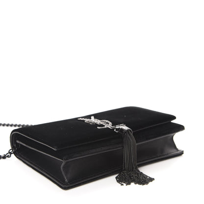 Saint Laurent Velvet Crystal Monogram Kate Tassel Chain Wallet Black 5 of 10