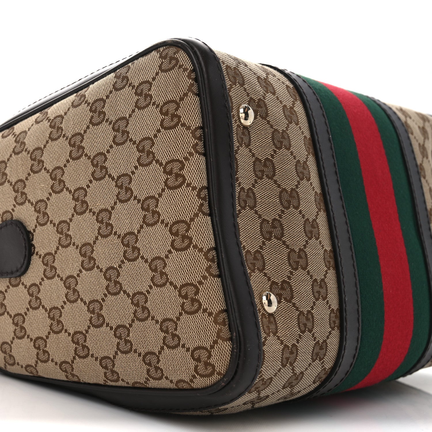 Gucci Monogram Selleria Calfskin Vintage Web Medium Boston Beige Ebony Cocoa 9 of 10