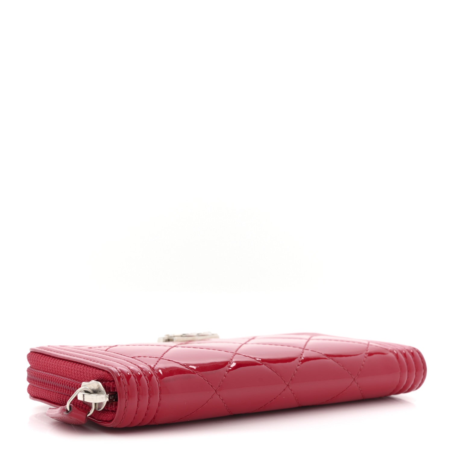 Chanel Patent Quilted Small Boy Zip Around Wallet Dark Pink 4 of 7