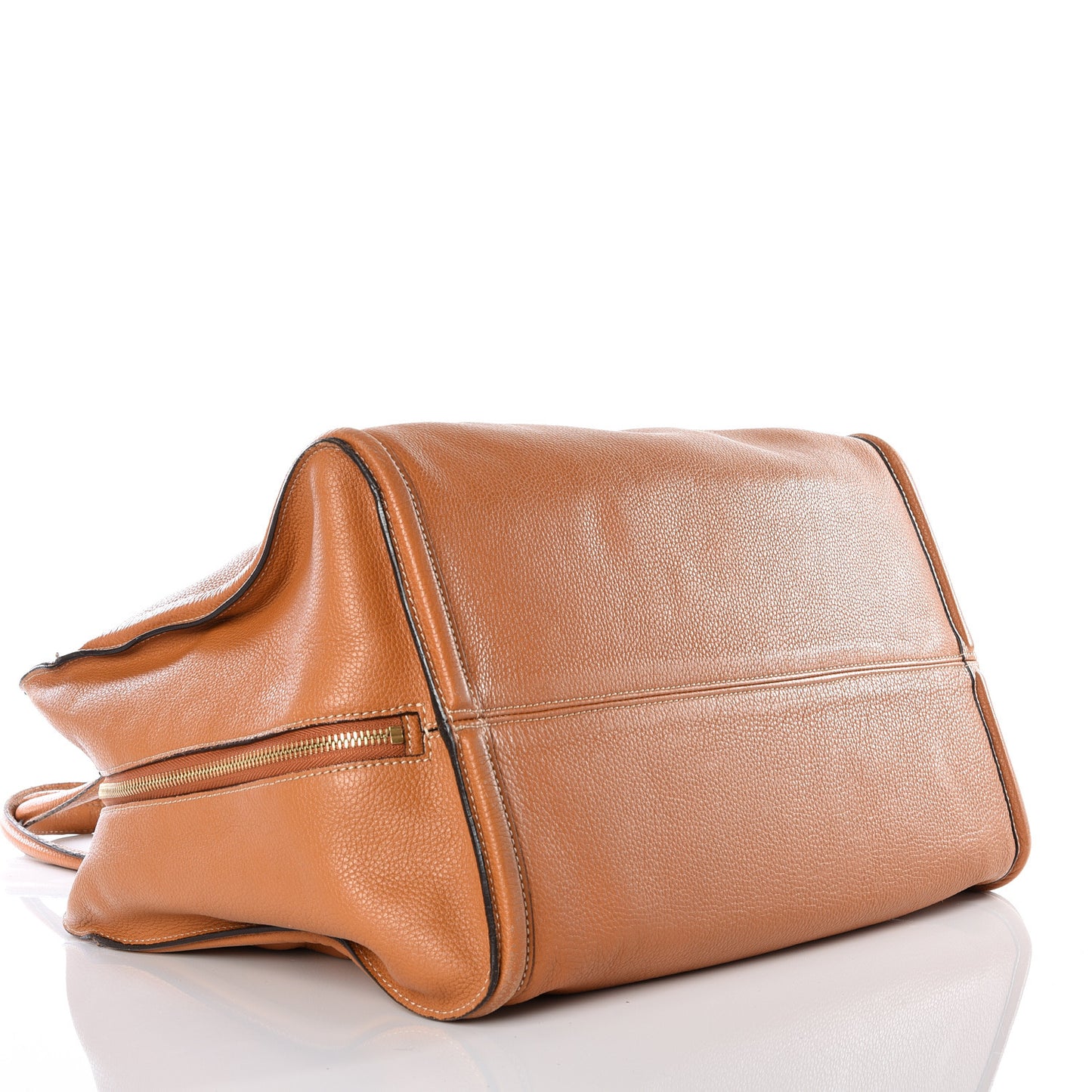 Pebbled Calfskin Large Skull Padlock Zip Around Tote Camel