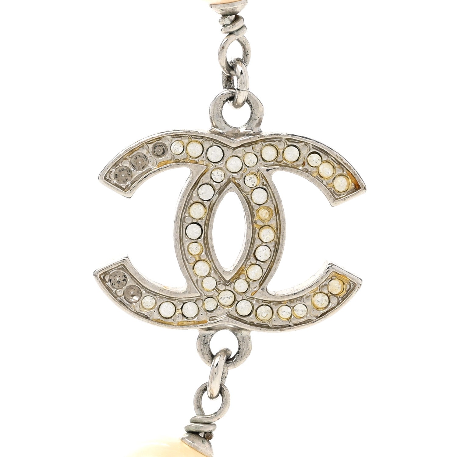 Chanel Graduated Pearl Crystal CC Long Necklace Silver 6 of 8