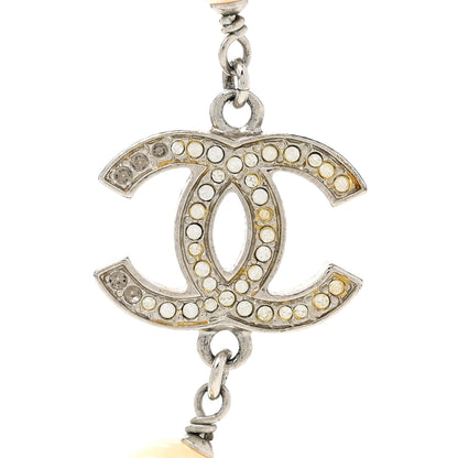 Chanel Graduated Pearl Crystal CC Long Necklace Silver 6 of 8