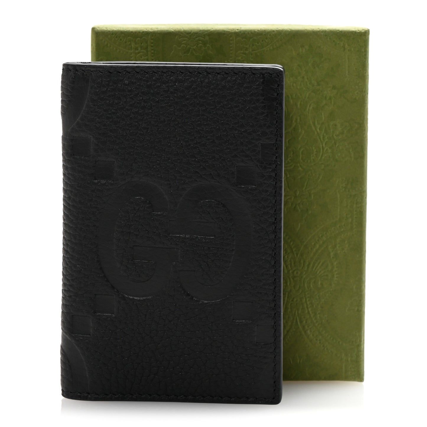 Piuma Calfskin Jumbo GG Embossed Card Case Black