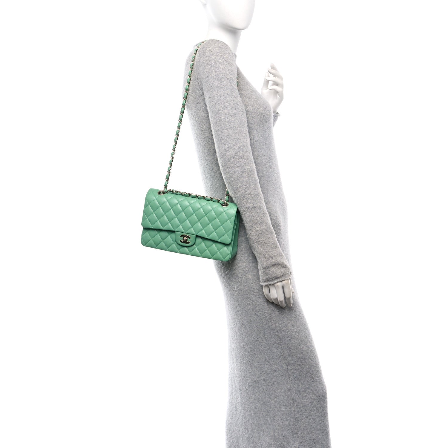 Chanel Caviar Quilted Medium Double Flap Green 2 of 11