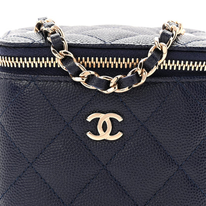 Chanel Caviar Quilted Mini Vanity Case With Chain Navy Blue 7 of 11