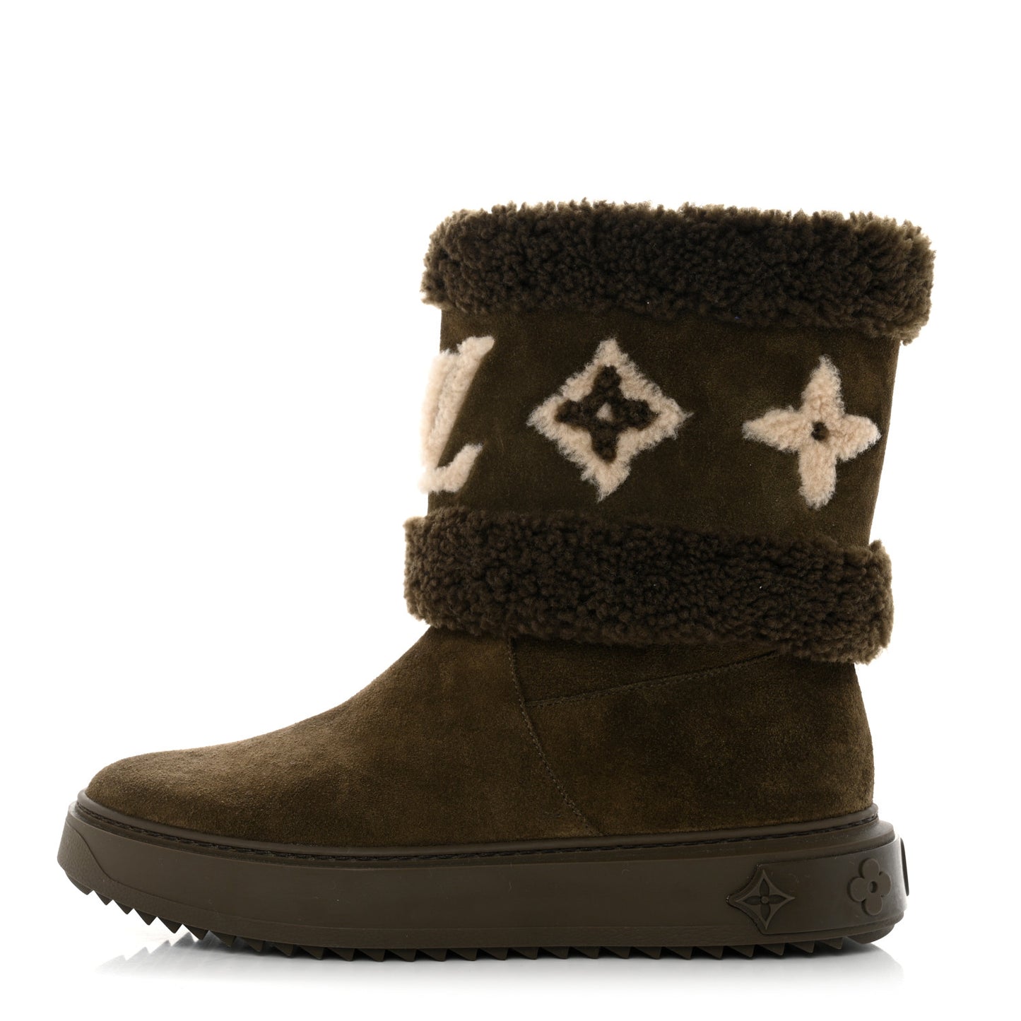 Suede Calfskin Shearling Snowdrop Flat Ankle Boot 38.5 Khaki