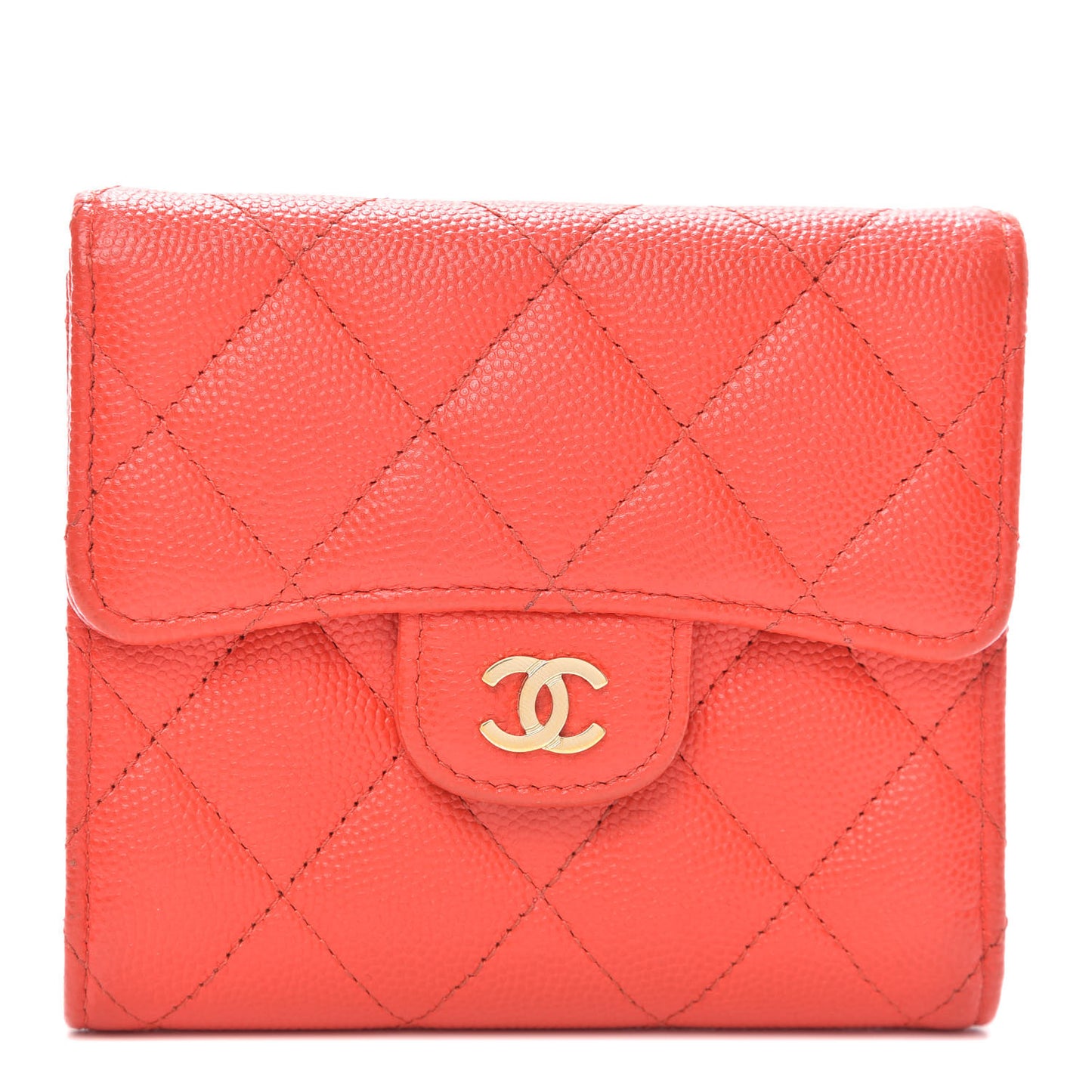Caviar Quilted Compact Flap Wallet Red