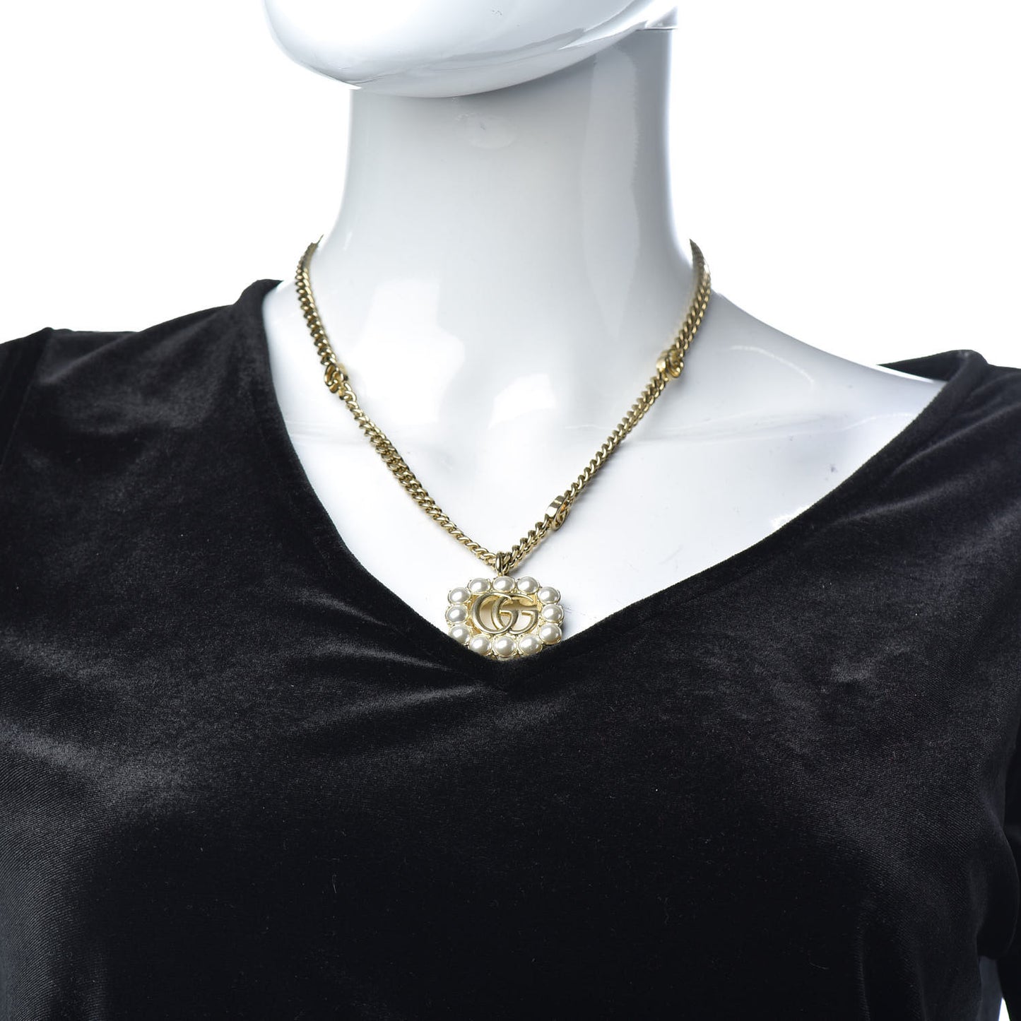 Pearl Embellished Double G Necklace Aged Gold