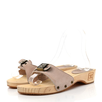 Chanel Suede CC Buckle Clogs 36 Beige 3 of 8