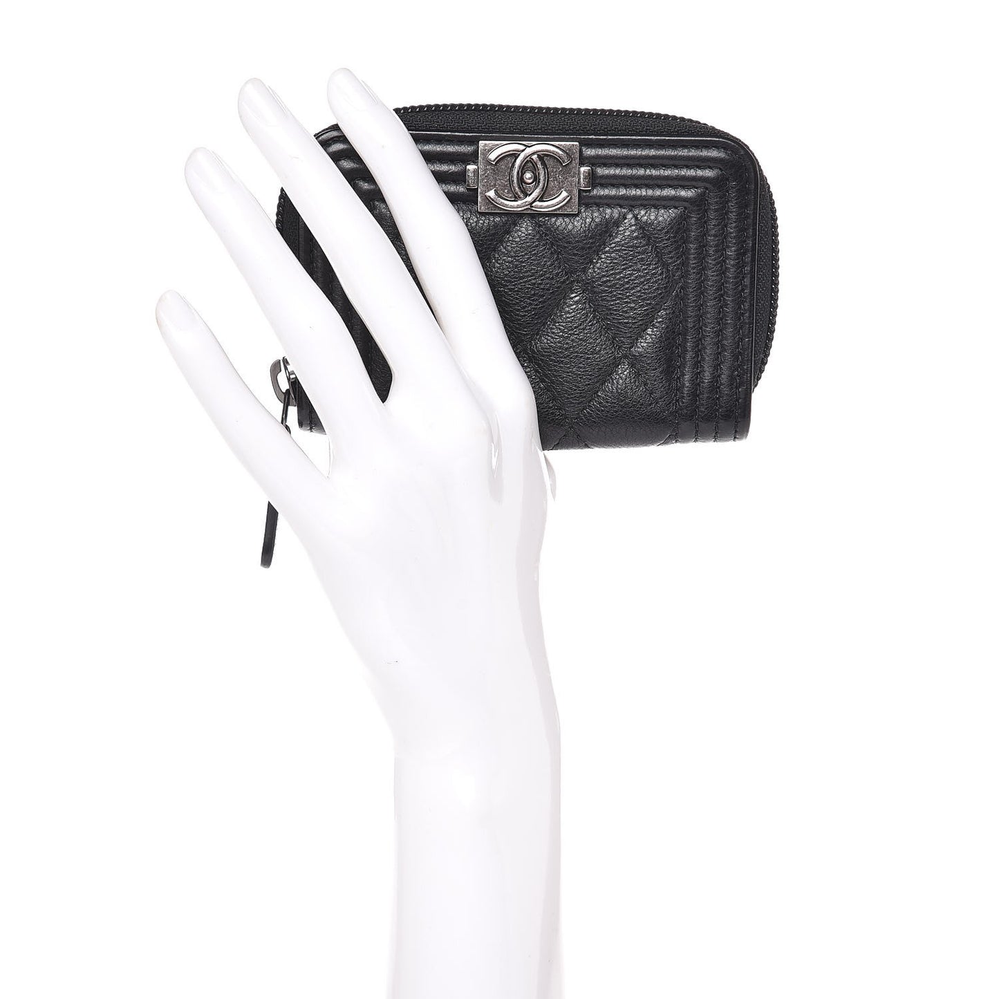 Calfskin Quilted Boy Zip Around Coin Purse Wallet Black
