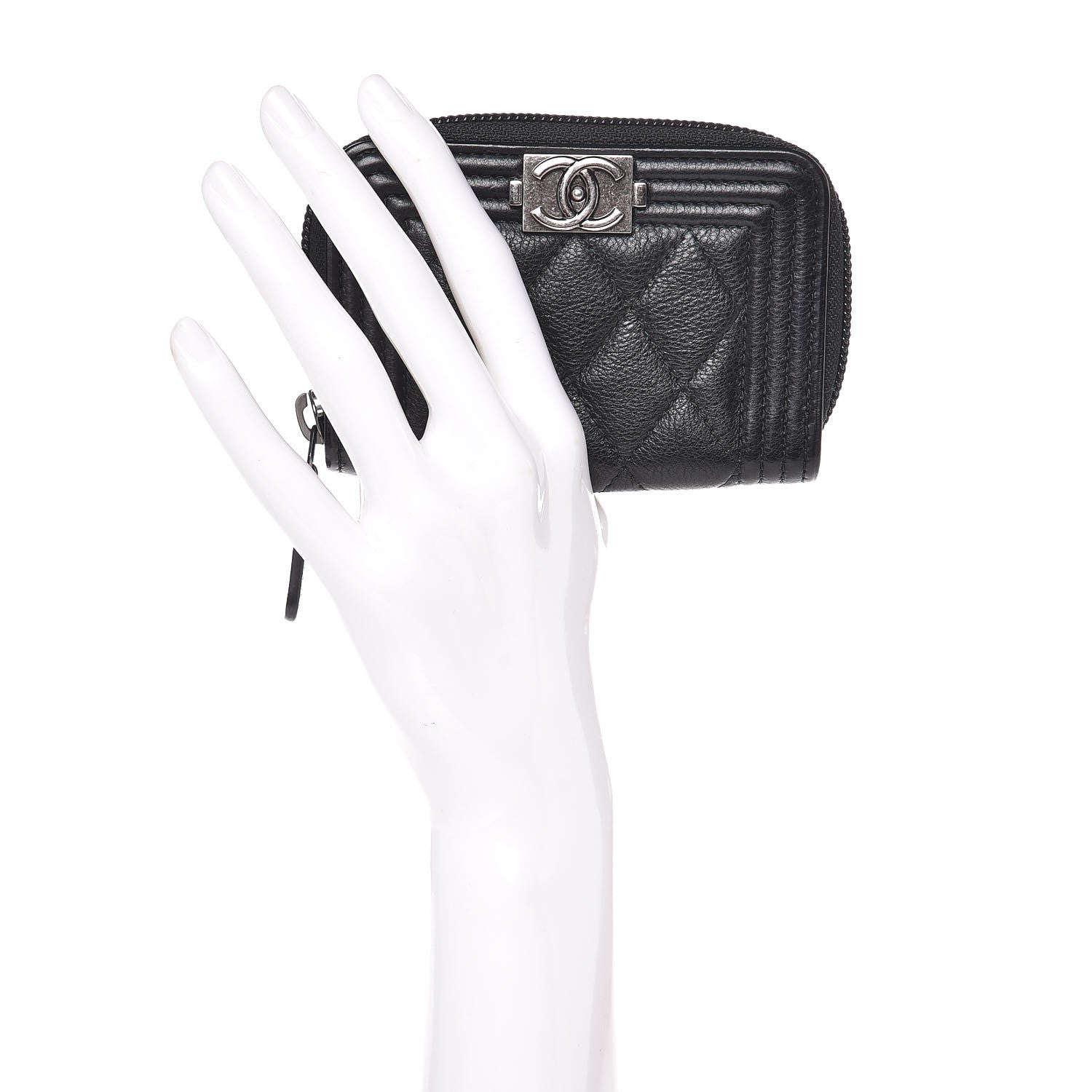 Chanel Calfskin Quilted Boy Zip Around Coin Purse Wallet Black 2 of 8