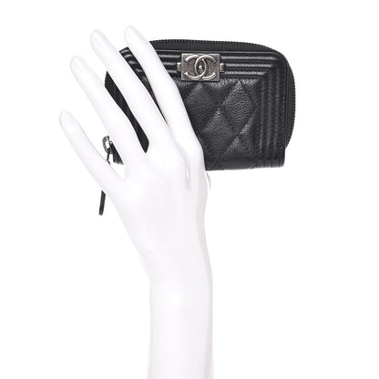 Chanel Calfskin Quilted Boy Zip Around Coin Purse Wallet Black 2 of 8
