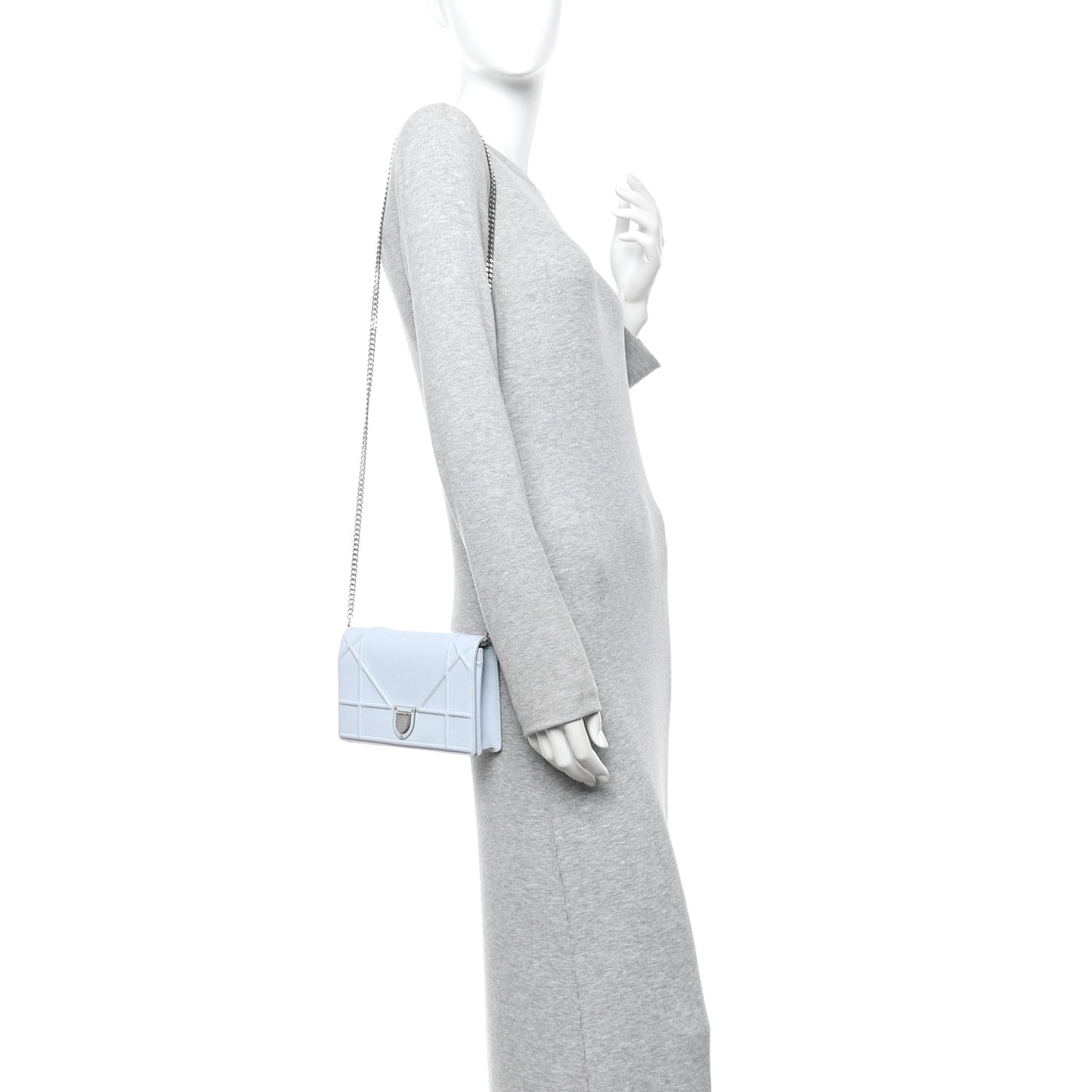Grained Calfskin Diorama Wallet on Chain Pouch Light Blue