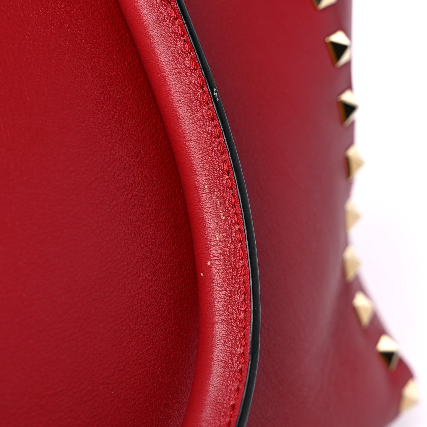 Vitello Rockstud Double Handle Tote Red