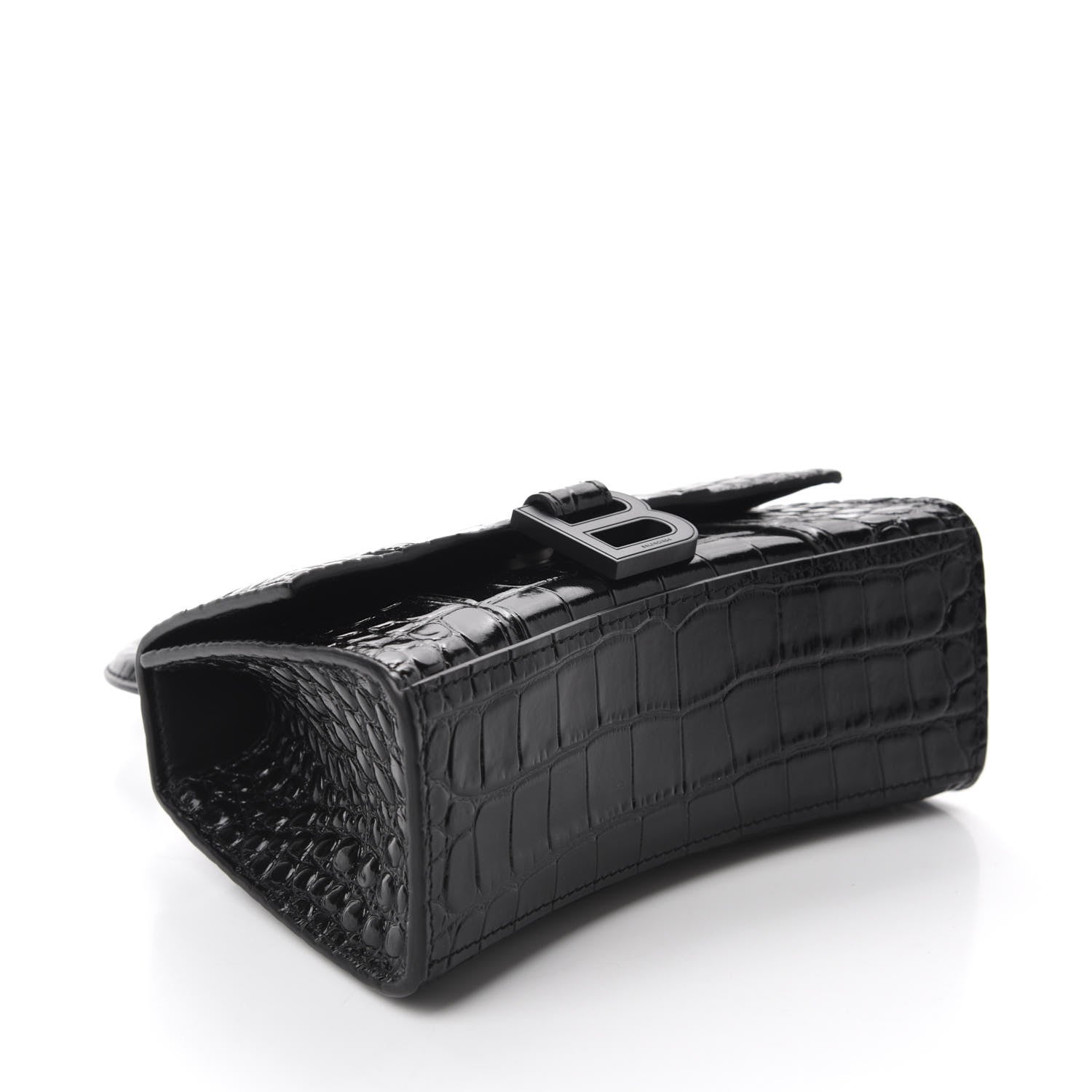 Balenciaga Shiny Calfskin Monochrome Crocodile Embossed Hourglass Top Handle Bag XS Black 4 of 9