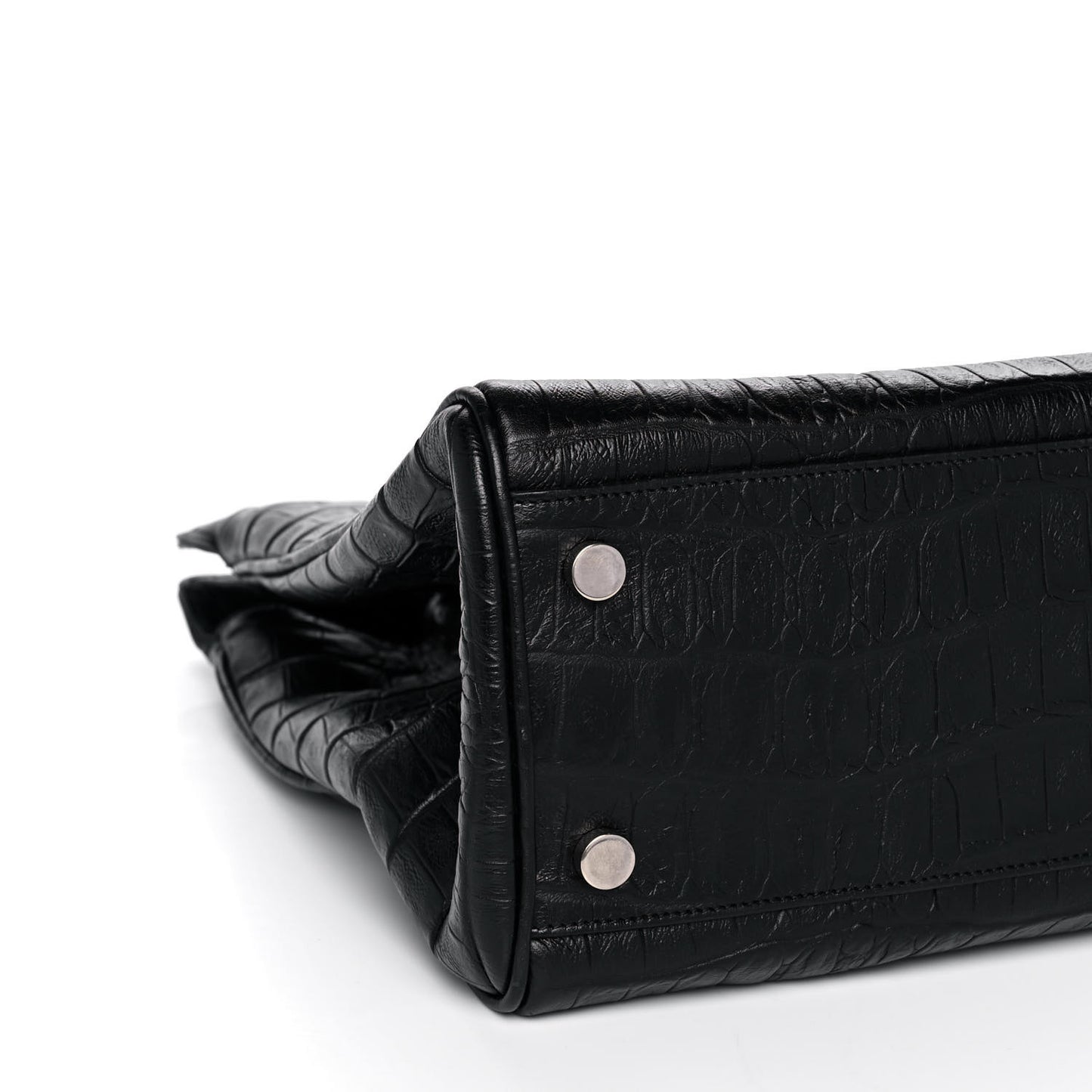 Calfskin Crocodile Embossed Medium Trois Class Tote Black