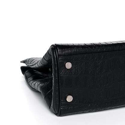Saint Laurent Calfskin Crocodile Embossed Medium Trois Class Tote Black 12 of 17