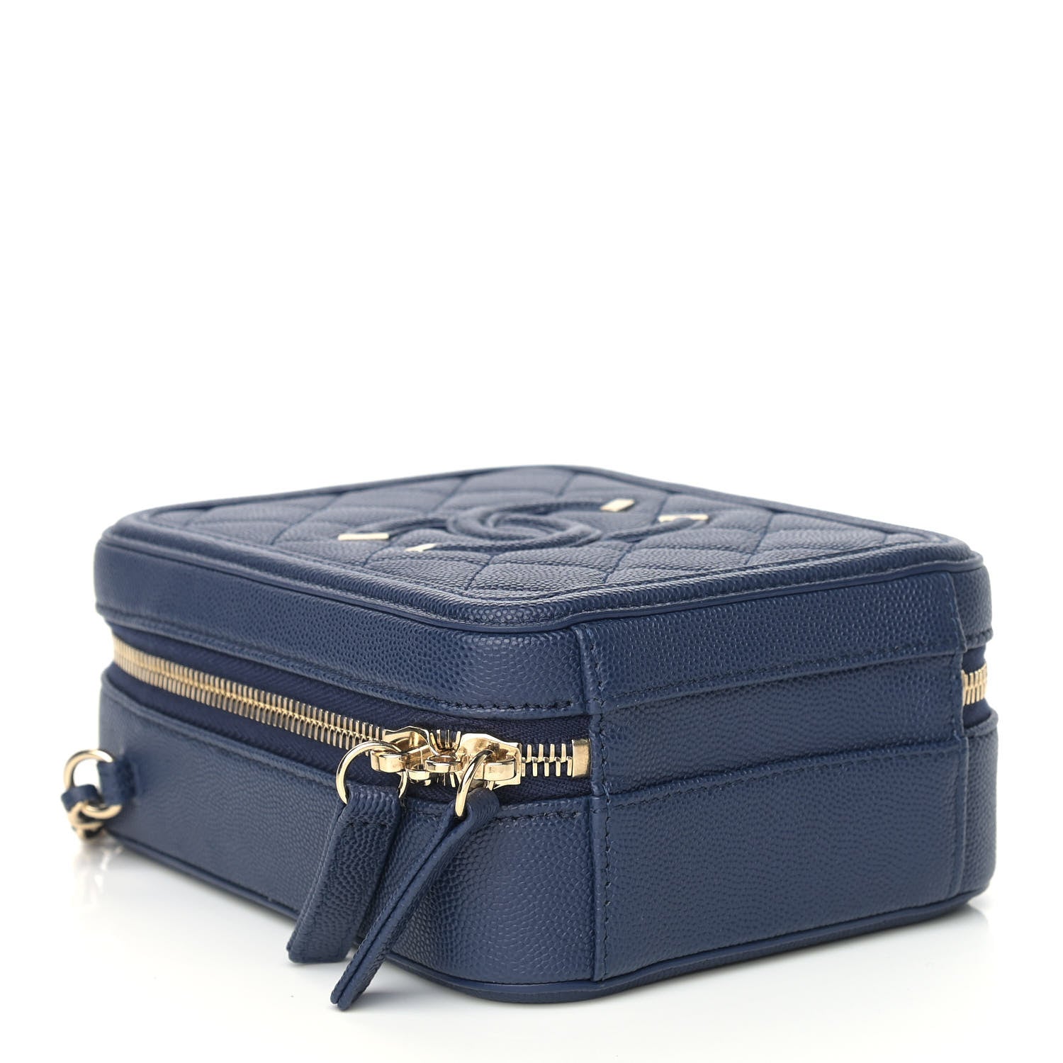 Chanel Caviar Quilted CC North South Filigree Vanity Case Blue 4 of 9