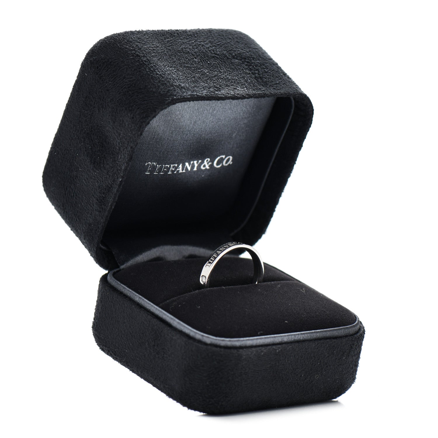 Tiffany Platinum Diamond Logo Band Ring 54 7 5 of 5