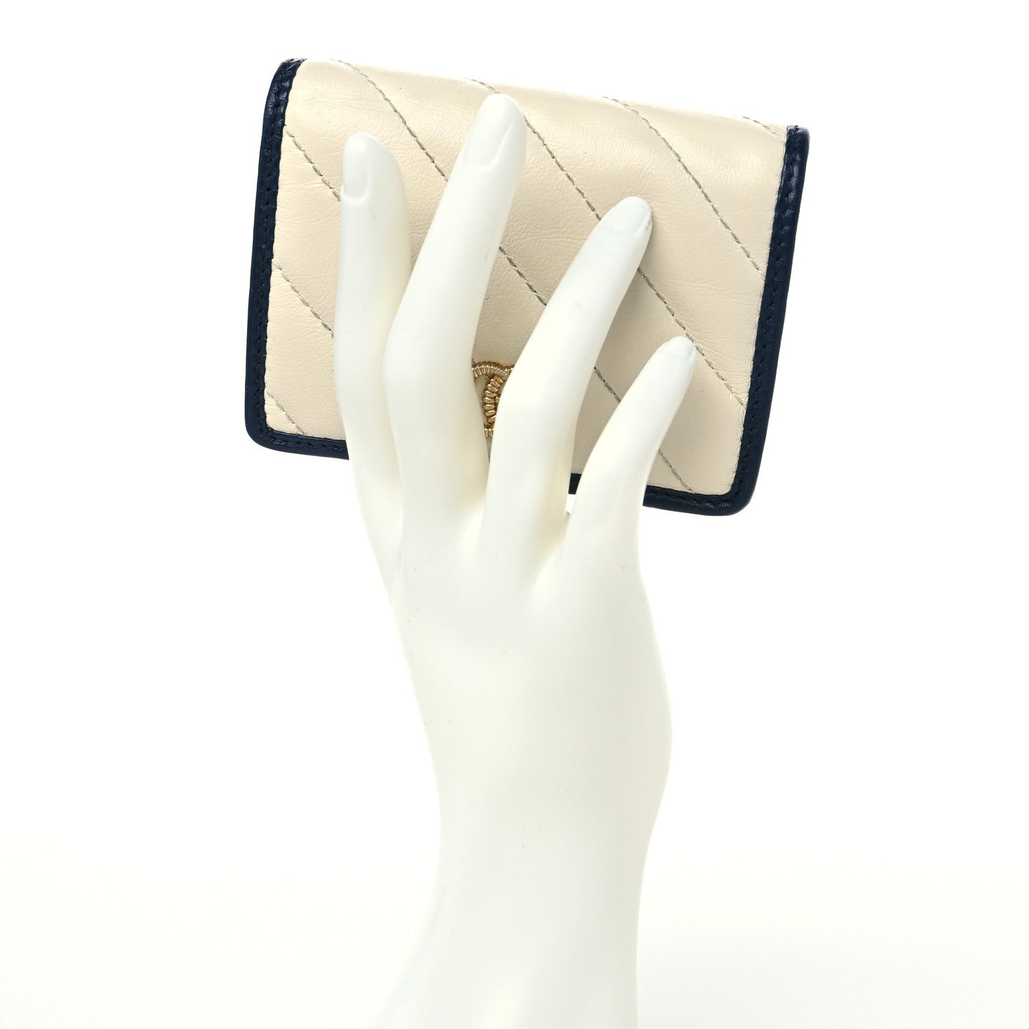 Gucci Vintage Effect Calfskin Matelasse Diagonal Torchon GG Marmont Card Case Wallet Mystic White Blue Agata 2 of 6