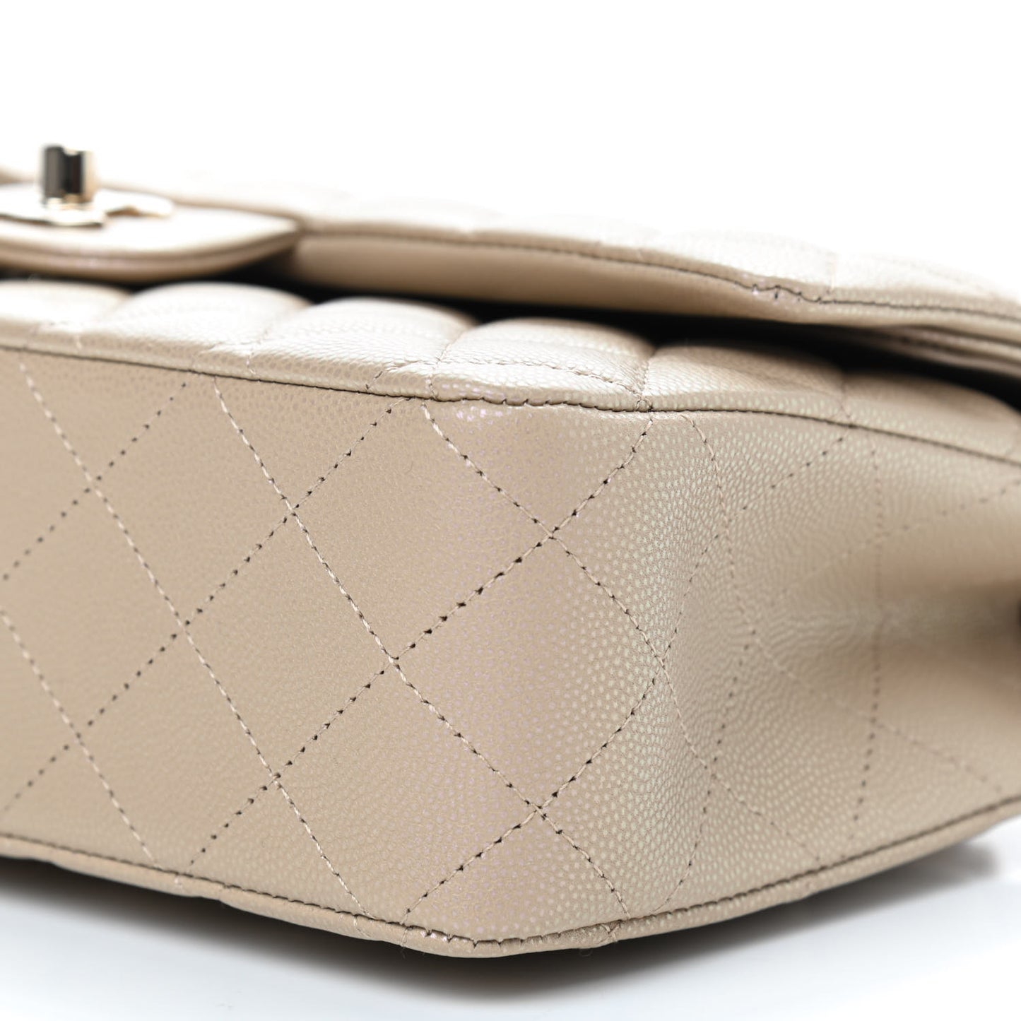 Iridescent Caviar Quilted Medium Double Flap Dark Beige