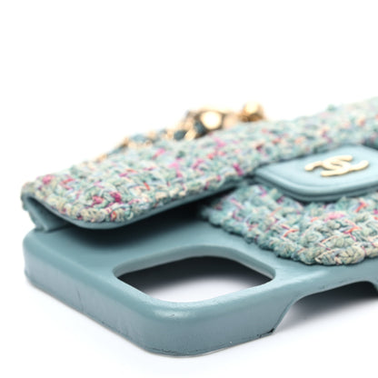Chanel Tweed Quilted iPhone XII Pro Case With Chain Turquoise Purple White Red 8 of 14