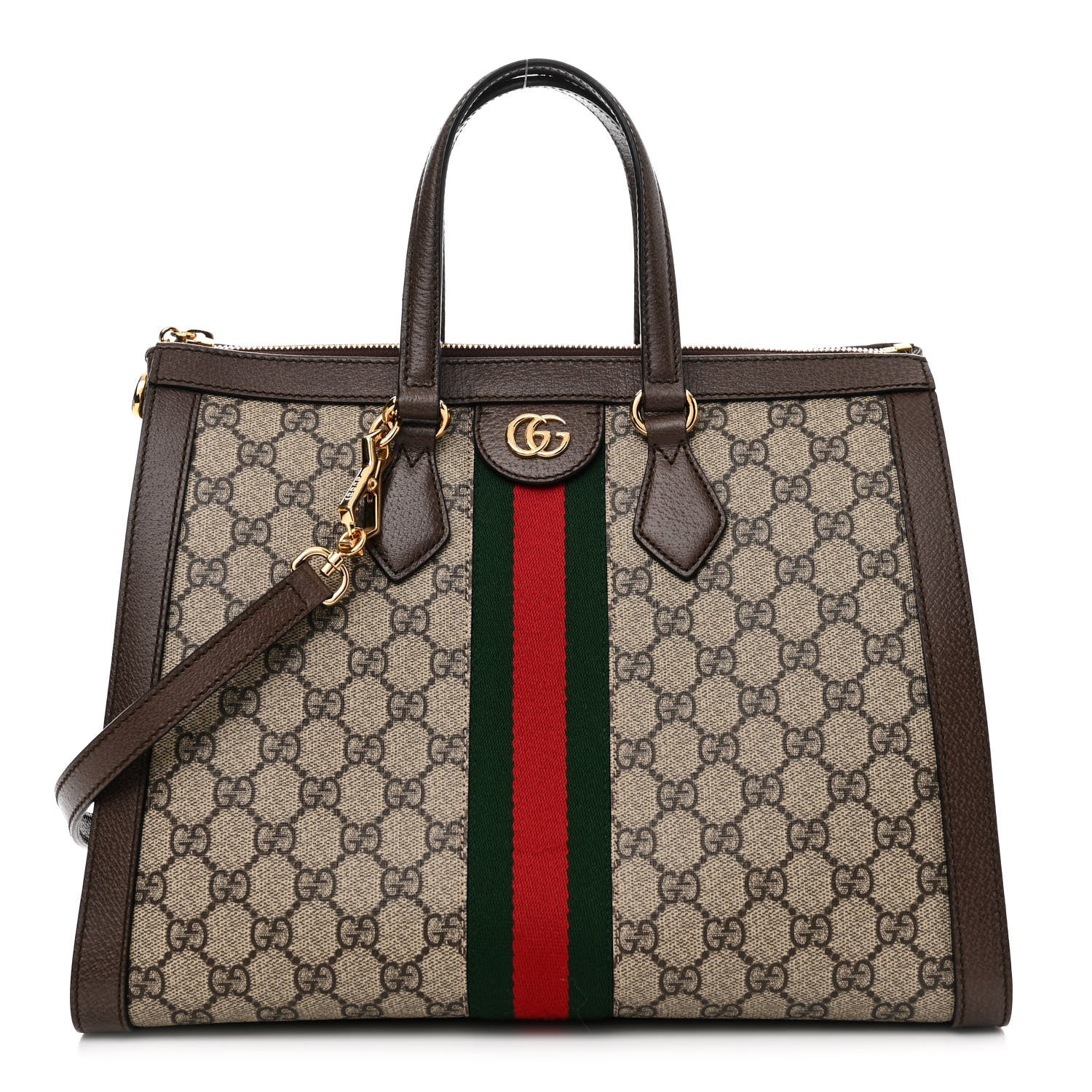 Gucci GG Supreme Monogram Web Medium Ophidia Tote Bag Brown 1 of 11