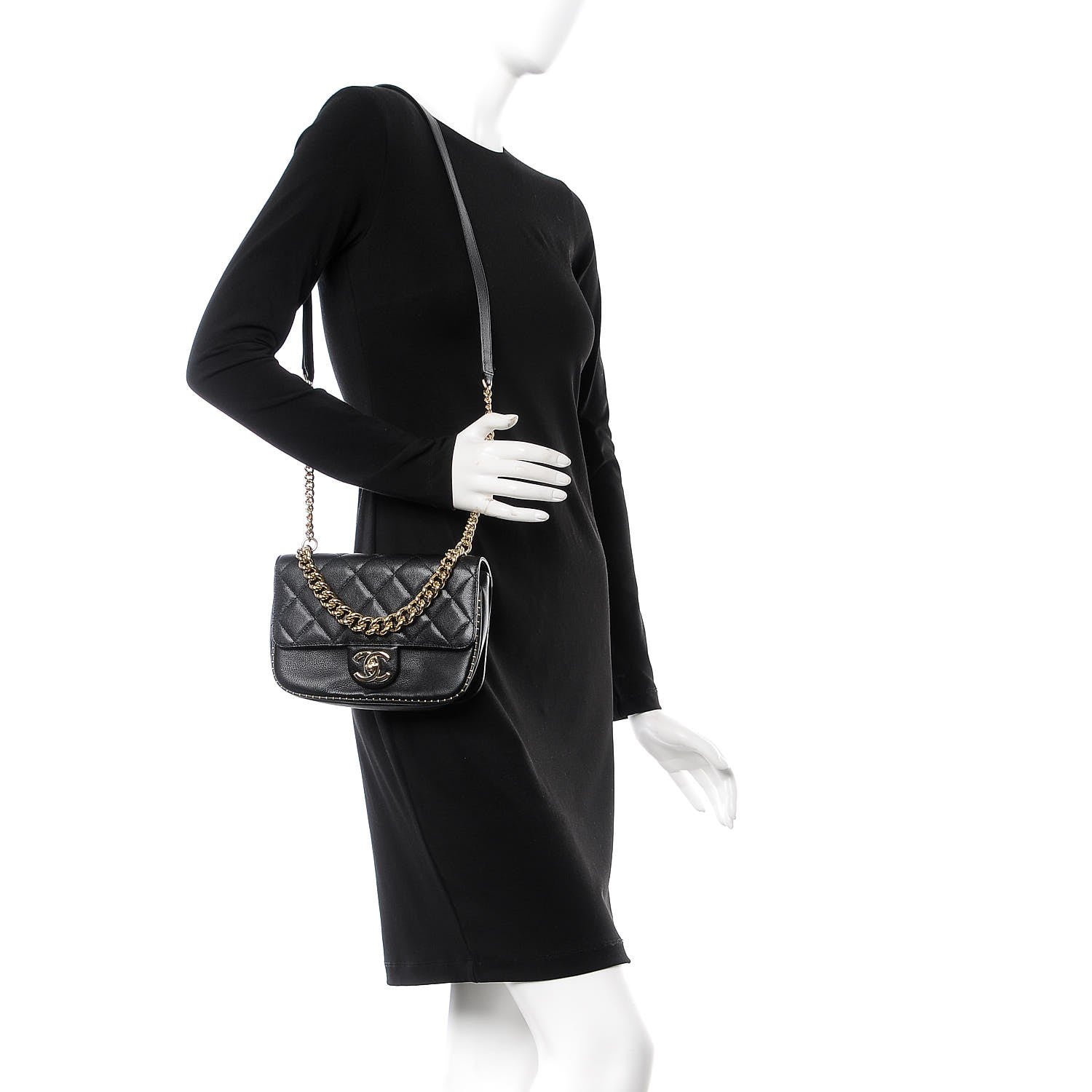 Chanel Caviar Quilted Small Studded Flap Black 2 of 7