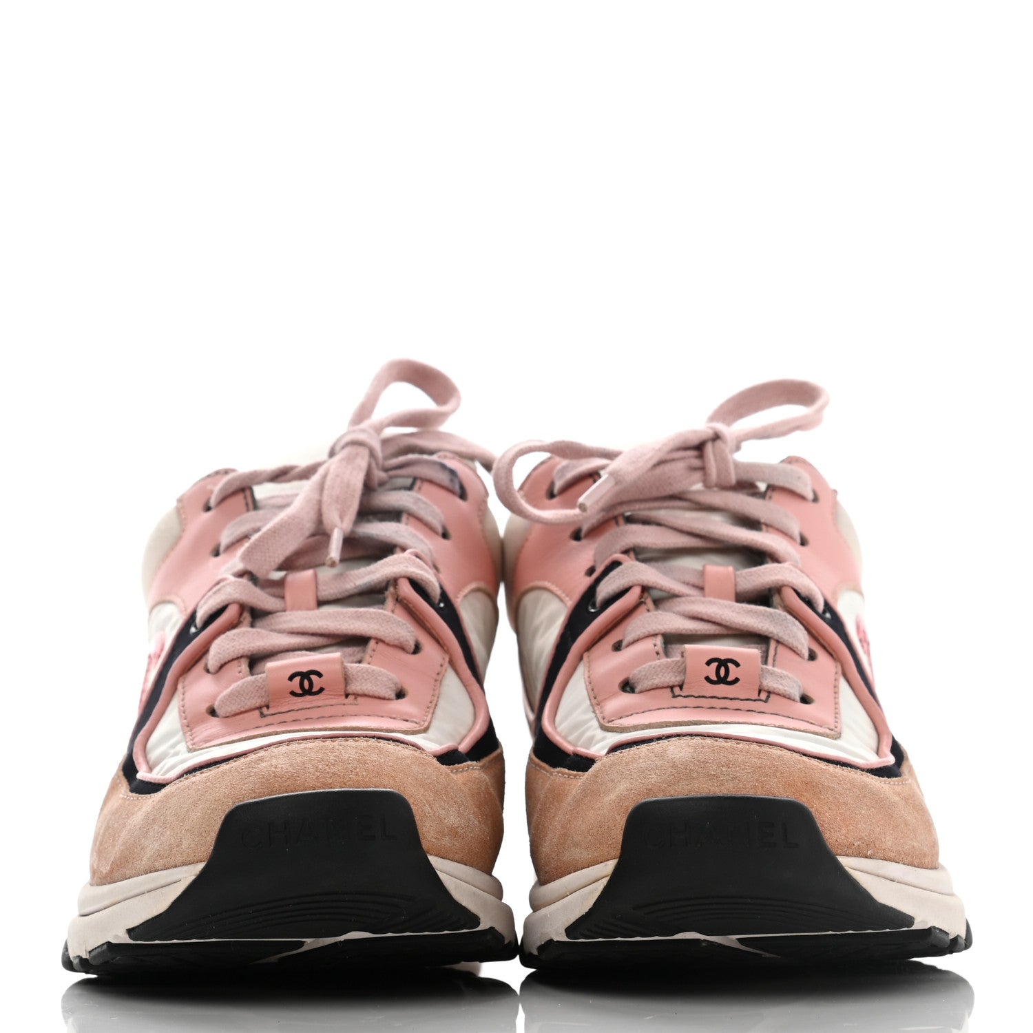 Chanel Nylon Lambskin Suede Calfskin CC Sneakers 36.5 Pink 2 of 21