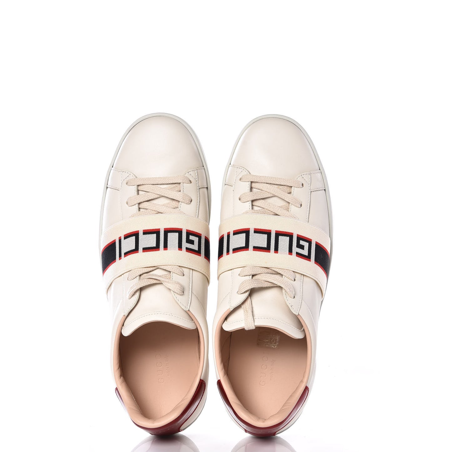 Calfskin Stripe Womens New Ace Sneakers 40 New Mystic White Ecru Red Flame