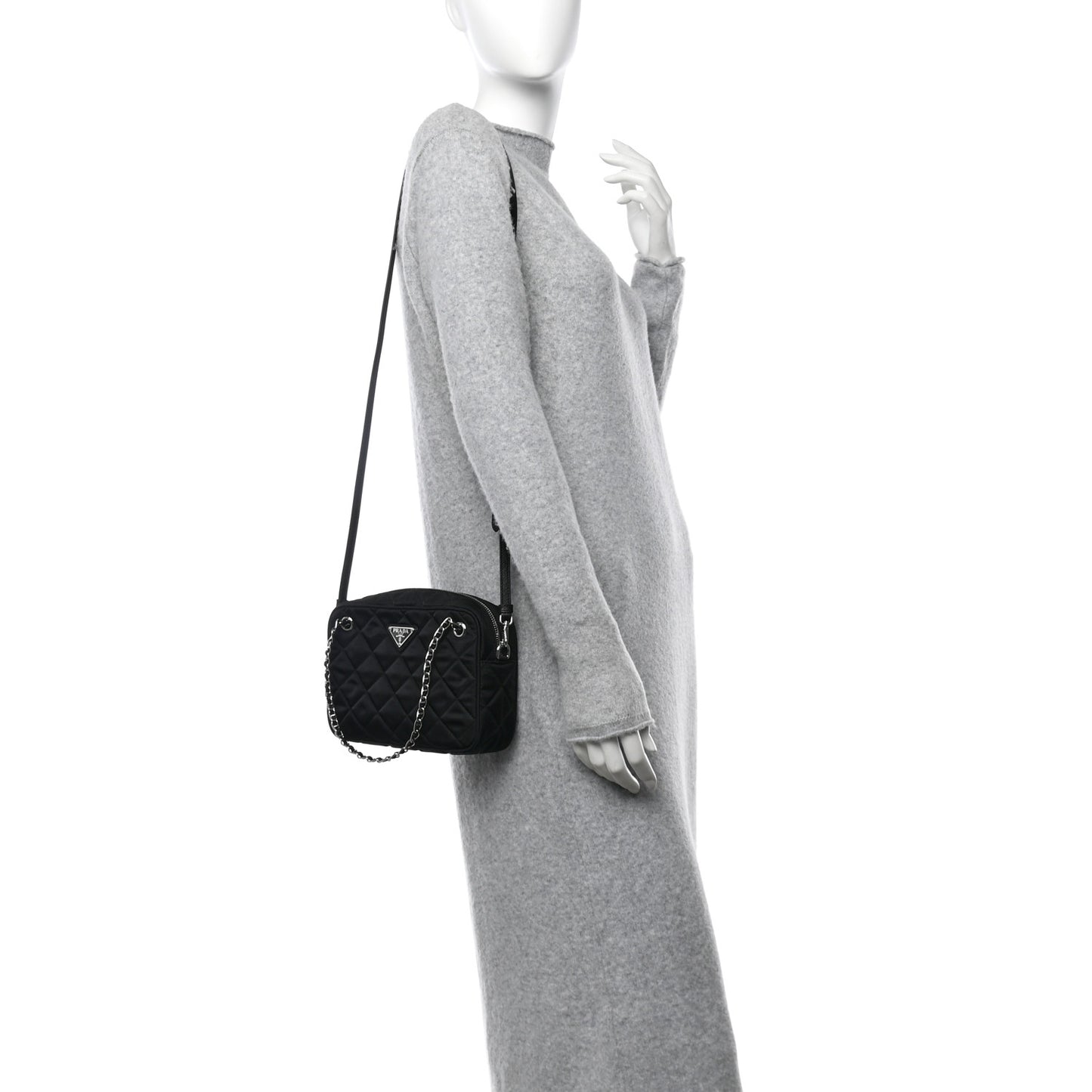 Nylon Tessuto Impuntu Quilted Bandoliera Crossbody Bag Black
