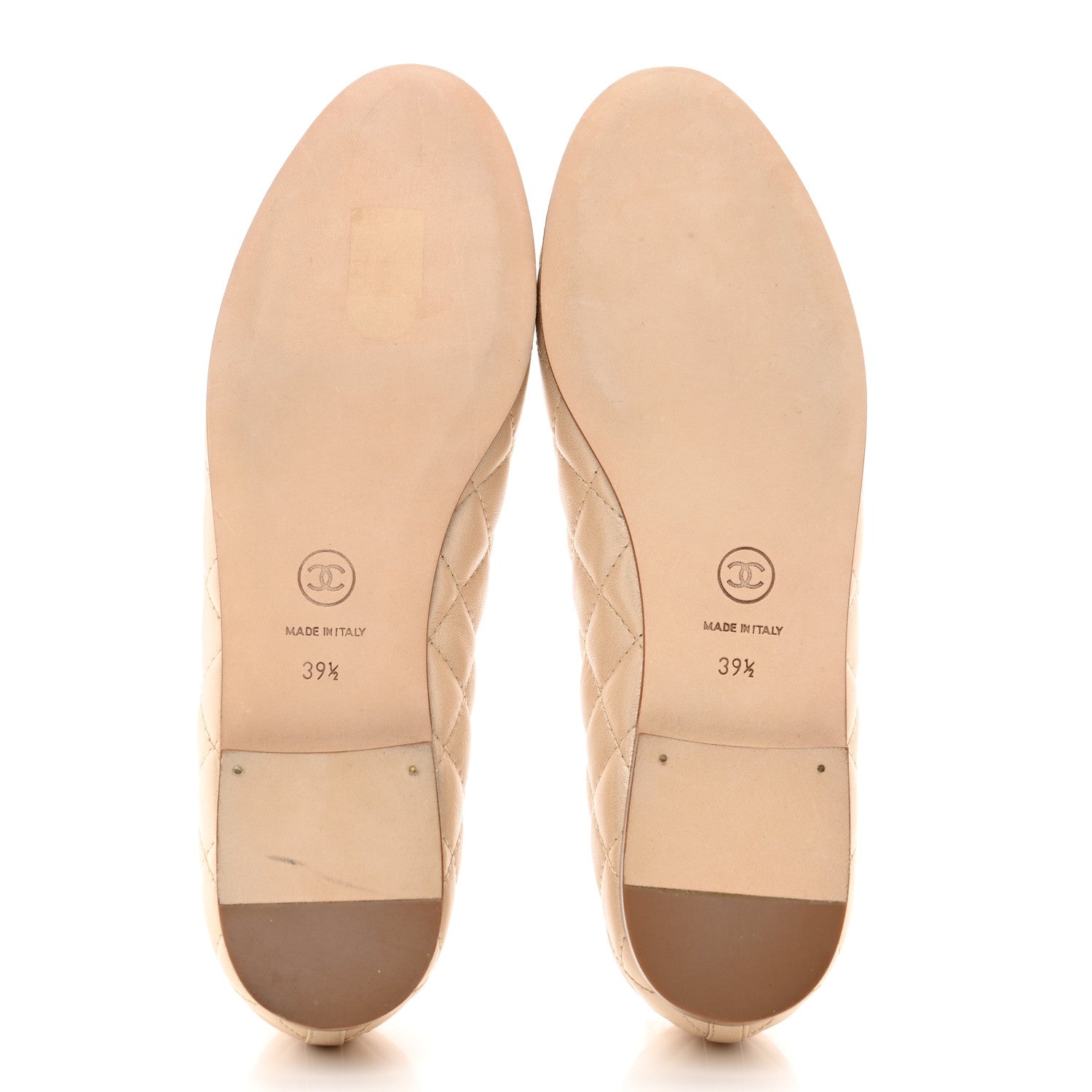 Chanel Iridescent Lambskin Quilted CC Cap Toe Ballerina Flats 39.5 Light Gold 5 of 9